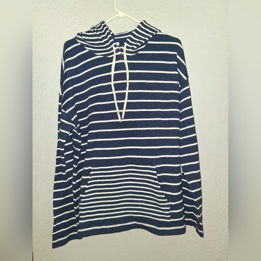 J Jill NWT Textured Striped Nautical Pullover Hoodie 100% Cotton LT/XLT Tall